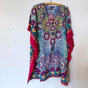 ONE SIZE California Woman polyester cover-up resort swim kaftan colorful dress